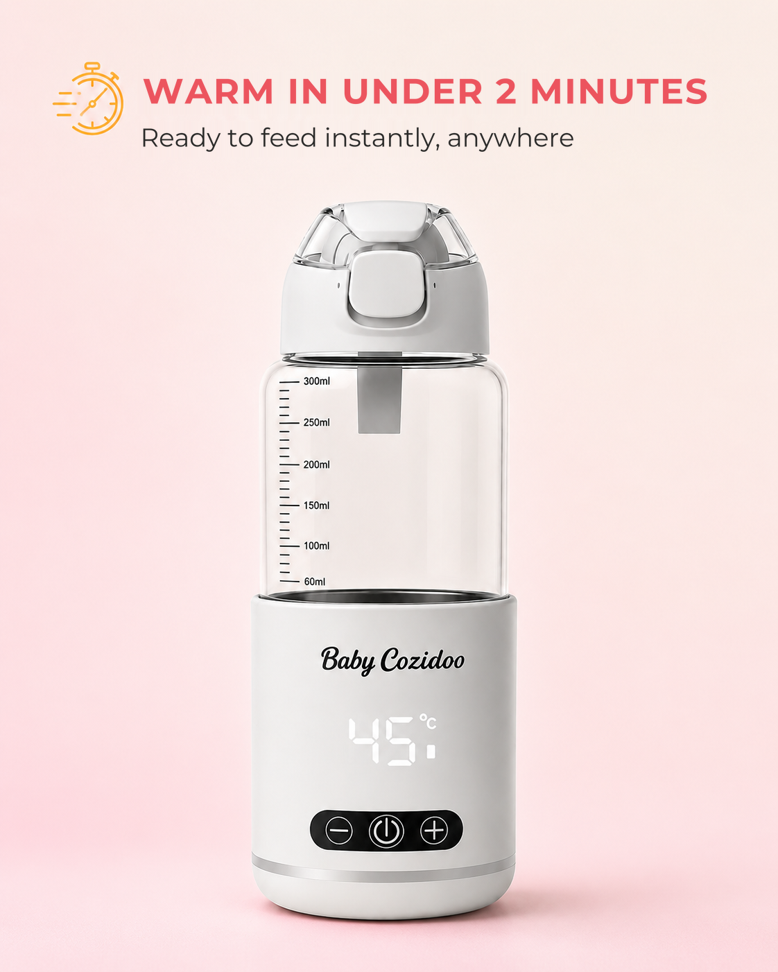 Baby bottle warmer that warms milk in under 2 minutes - BabyCozidoo PRO3 cordless portable bottle warmer