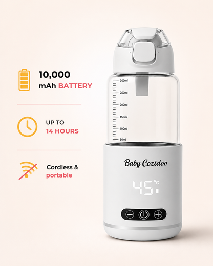 Cordless bottle warmer with a 10,000 mAh battery and up to 14 hours of runtime - BabyCozidoo PRO3 portable