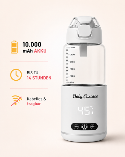 Kabelloser Flaschenwärmer mit 10.000 mAh Akku und bis zu 14 Stunden Laufzeit – BabyCozidoo PRO3 tragbar