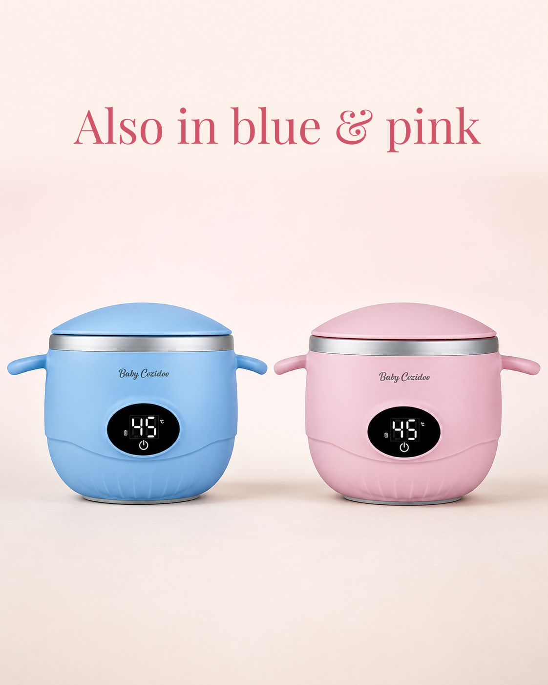 Baby food warmer PRO available in blue and pink - BabyCozidoo cordless
