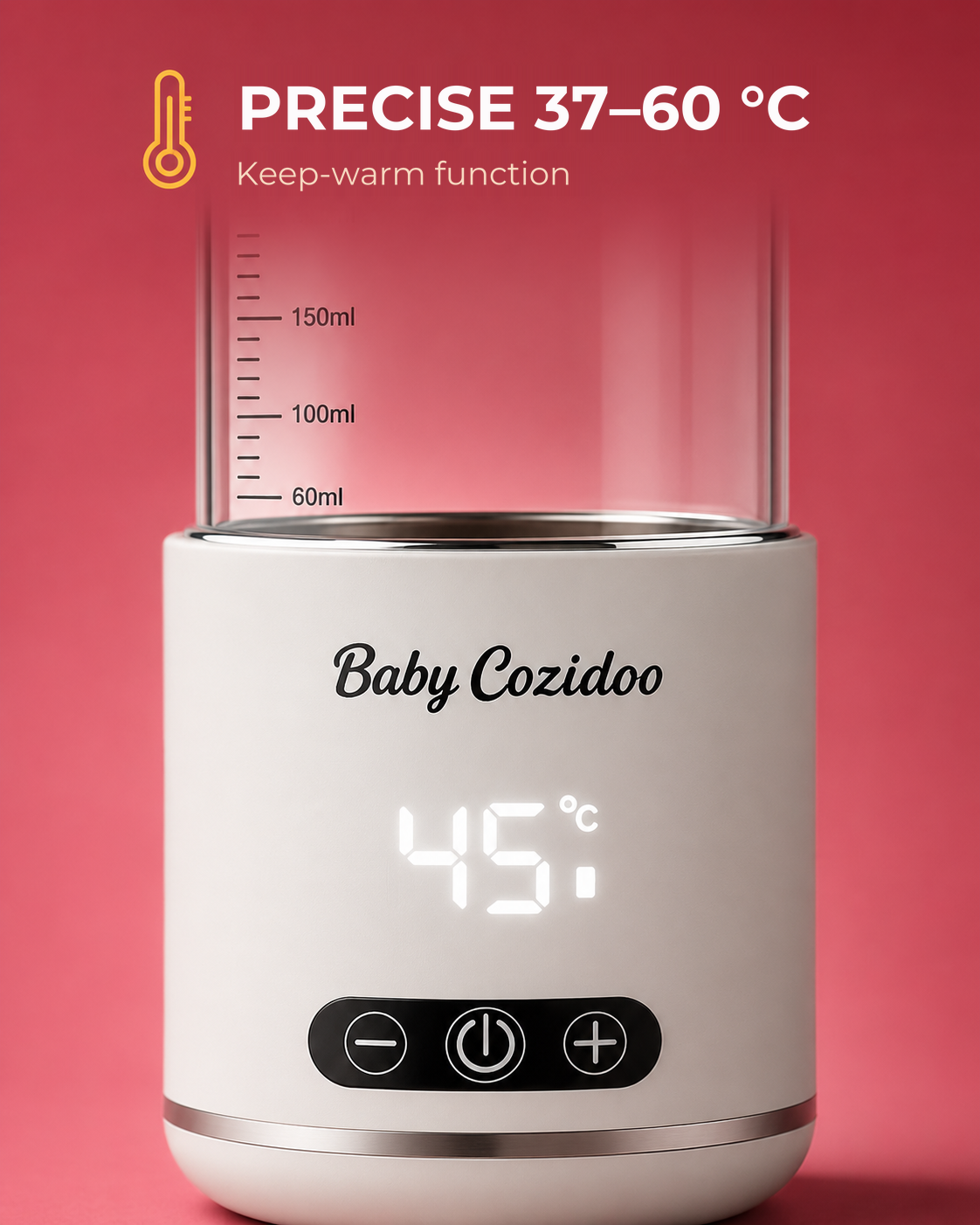 Bottle warmer with a precise 37-60 °C and keep-warm function - BabyCozidoo PRO3 LED display