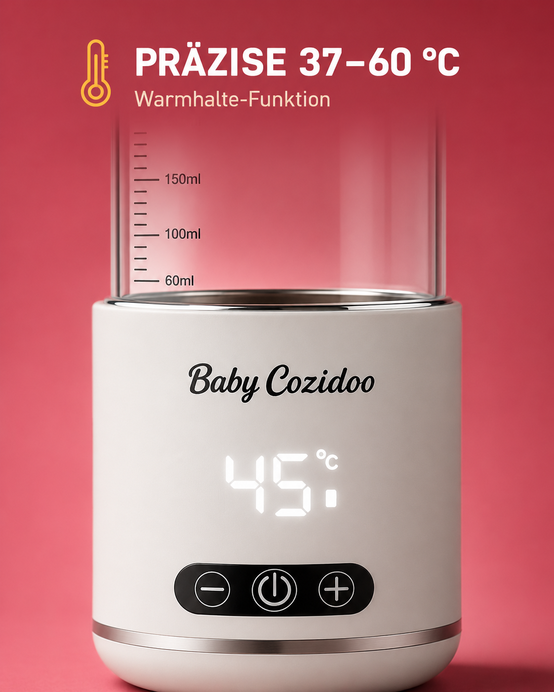 Flaschenwärmer mit präziser Temperatur 37–60 °C und Warmhaltefunktion – BabyCozidoo PRO3 LED-Anzeige