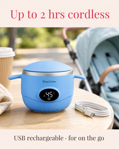 Cordless baby food warmer with up to 2 hours of battery, USB rechargeable for on the go - BabyCozidoo PRO