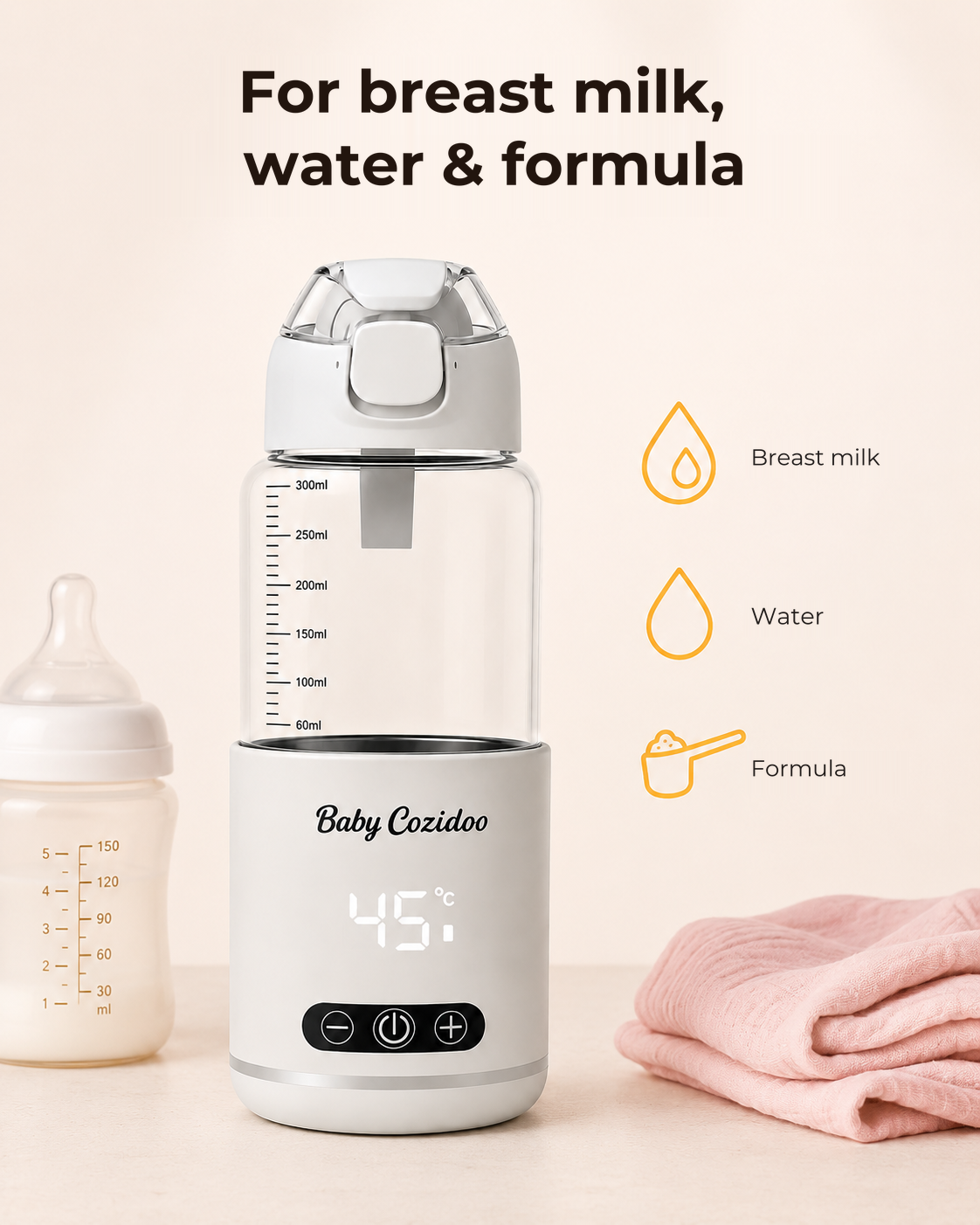 Bottle warmer for breast milk, water and formula - BabyCozidoo PRO3 portable baby bottle warmer